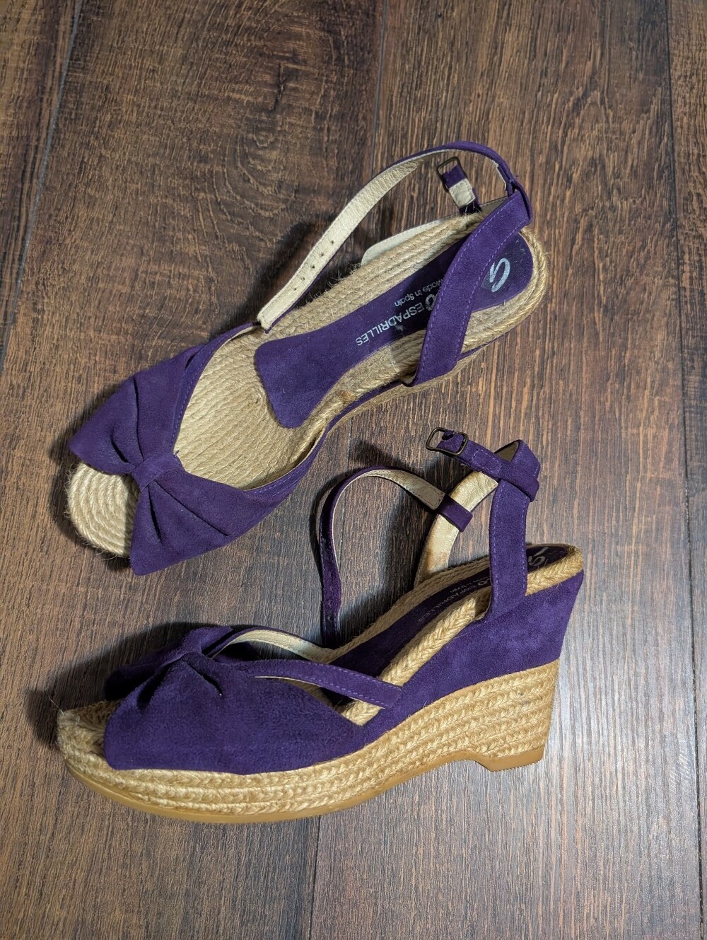 Women's Purple Suede Knot Wedge Sandals with Ankle Strap